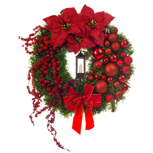 40cm Artificial Holly Christmas Wreath - Red