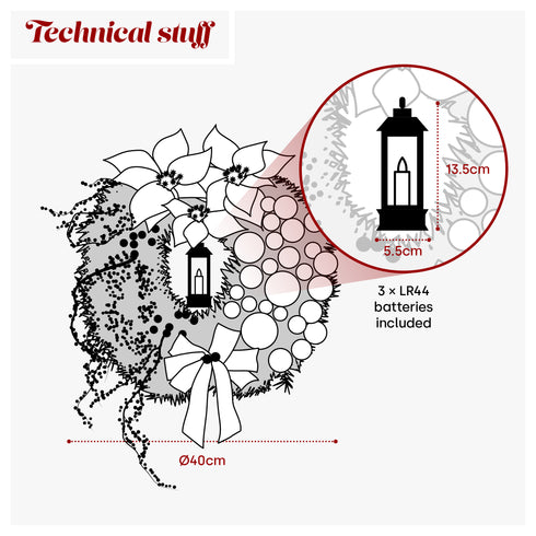 40cm Artificial Holly Christmas Wreath - Red