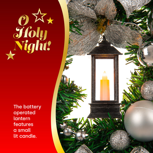 40cm Artificial Holly Christmas Wreath - Silver