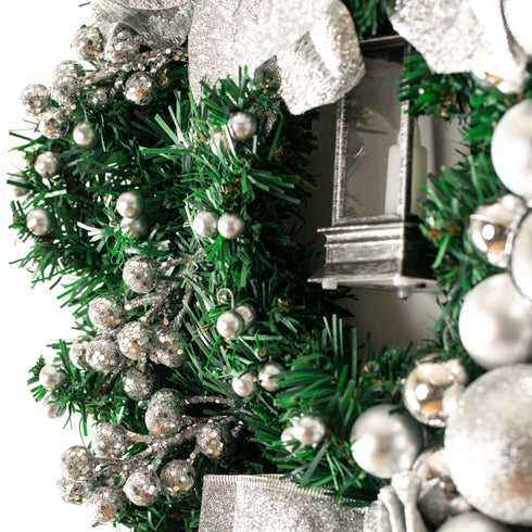 40cm Artificial Holly Christmas Wreath - Silver