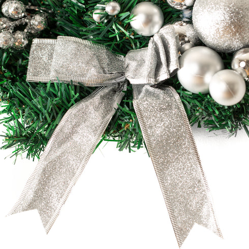 40cm Artificial Holly Christmas Wreath - Silver