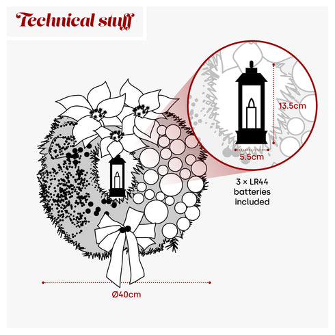 40cm Artificial Holly Christmas Wreath - Silver
