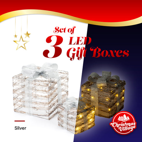 Set of 3 Light up Gift Boxes - Wicker