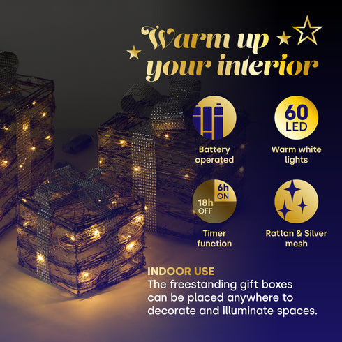 Set of 3 Light up Gift Boxes - Wicker