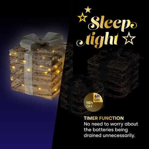 Set of 3 Light up Gift Boxes - Wicker