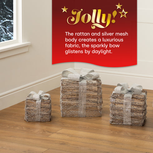 Set of 3 Light up Gift Boxes - Wicker