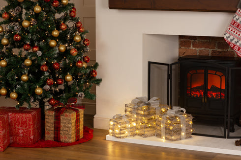 Set of 3 Light up Gift Boxes - Wicker