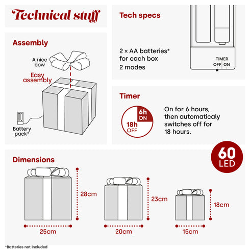 Set of 3 Light up Gift Boxes - Wicker
