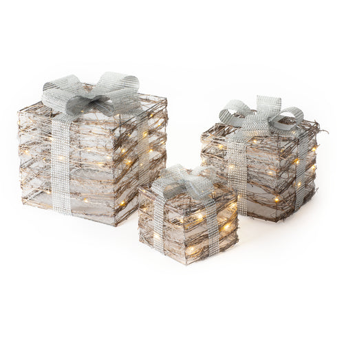 Set of 3 Light up Gift Boxes - Wicker