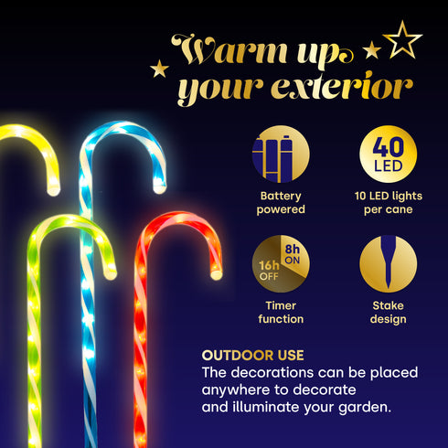 Outdoor Christmas Candy Cane Decorations - Multicoloured