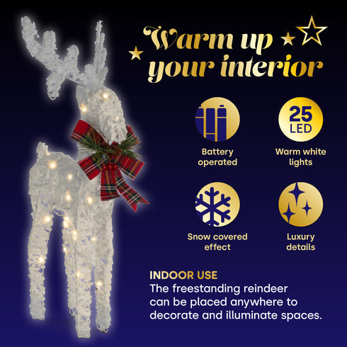 Light up Glitter Reindeer Decoration - White
