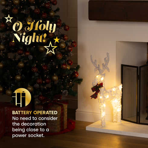 Light up Glitter Reindeer Decoration - White