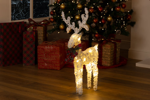 Light up Glitter Reindeer Decoration - White