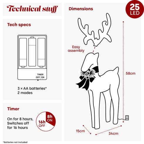 Light up Glitter Reindeer Decoration - White