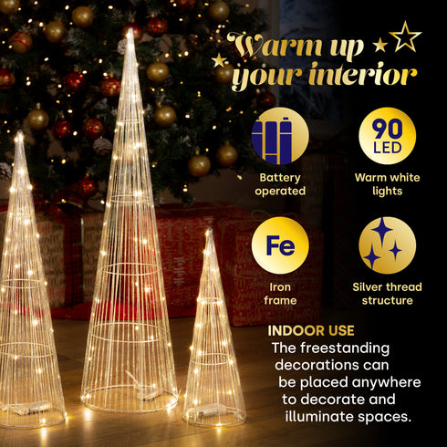 Set of 3 Light up Tree Ornaments - Silver