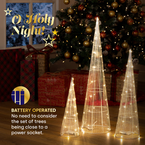 Set of 3 Light up Tree Ornaments - Silver