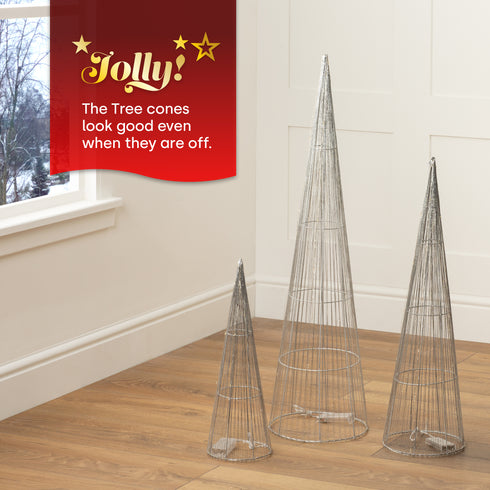 Set of 3 Light up Tree Ornaments - Silver