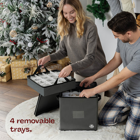 Collapsible 64 Christmas Bauble Storage Bag -  Grey