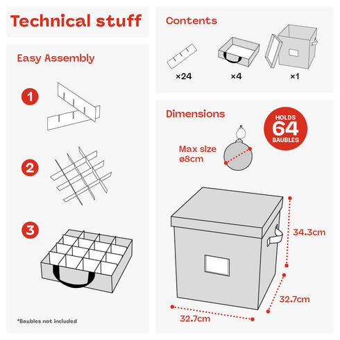 Collapsible 64 Christmas Bauble Storage Bag -  Grey