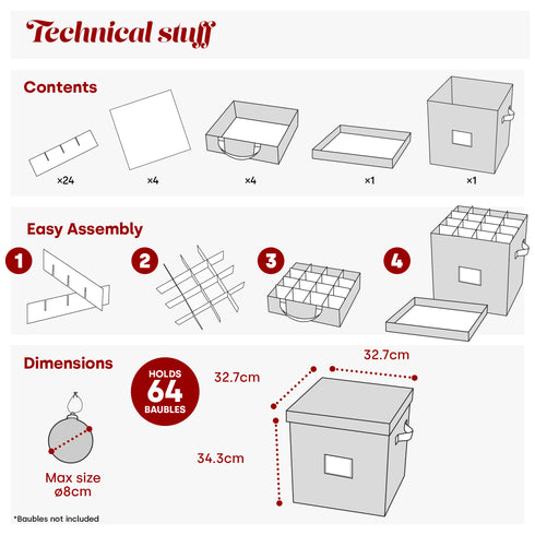 Collapsible 64 Christmas Bauble Storage Bag -  Red