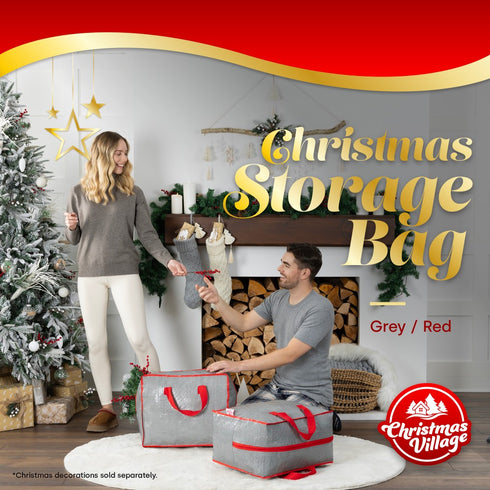 Decoration Storage Bag Heavy Duty Xmas Storage Holder with Zip & Handles Grey