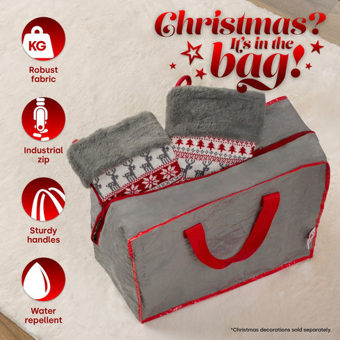 Decoration Storage Bag Heavy Duty Xmas Storage Holder with Zip & Handles Grey