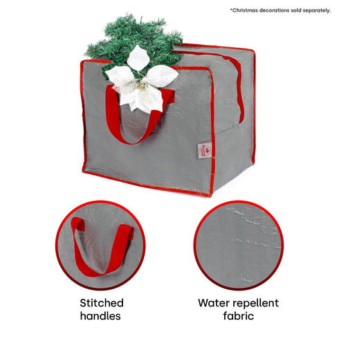 Decoration Storage Bag Heavy Duty Xmas Storage Holder with Zip & Handles Grey
