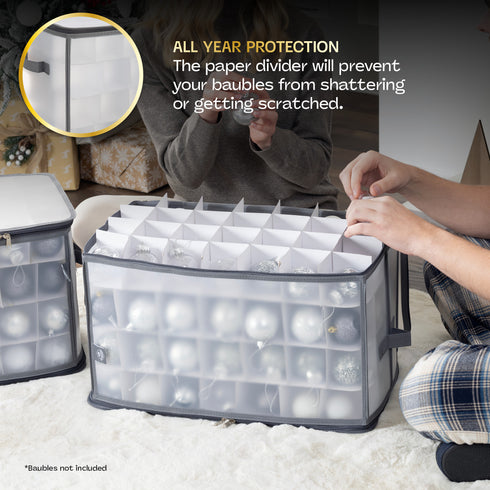 Christmas Bauble Storage Cube Heavy Duty Folding Case - Grey