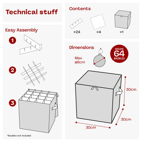 Christmas Bauble Storage Cube Heavy Duty Folding Case - Grey
