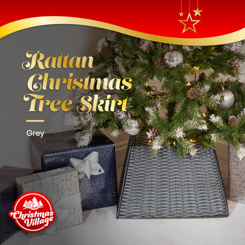 Square Rattan Christmas Tree Skirt - Grey