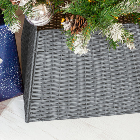 Square Rattan Christmas Tree Skirt - Grey
