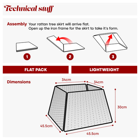 Square Rattan Christmas Tree Skirt - Grey