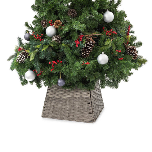 Square Rattan Christmas Tree Skirt - Two-tone Grey