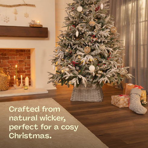 Square Rattan Christmas Tree Skirt - Two-tone Grey