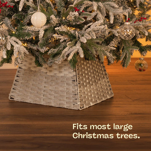 Square Rattan Christmas Tree Skirt - Two-tone Grey