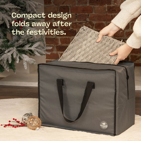 Square Rattan Christmas Tree Skirt - Two-tone Grey