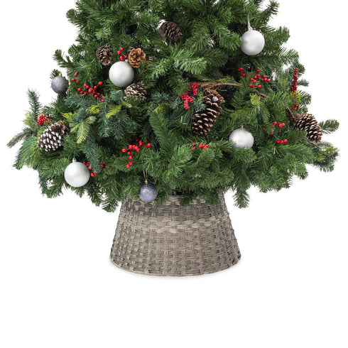 Round Rattan Christmas Tree Skirt - Two-tone Grey