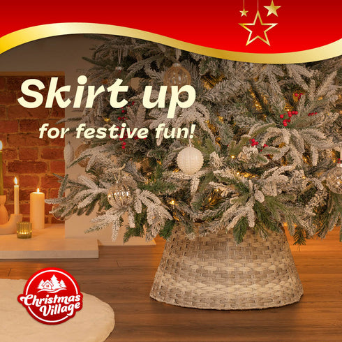 Round Rattan Christmas Tree Skirt - Two-tone Grey