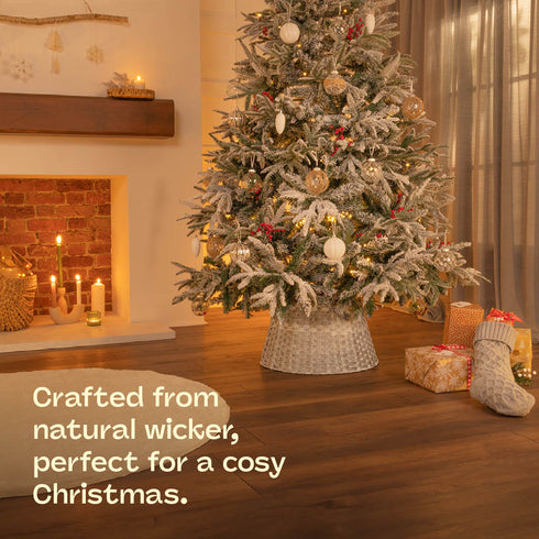 Round Rattan Christmas Tree Skirt - Two-tone Grey