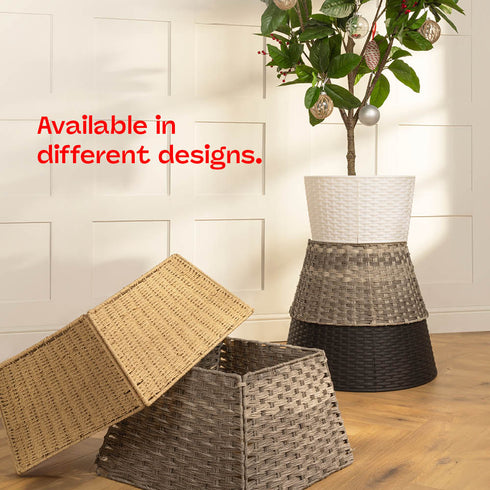 Round Rattan Christmas Tree Skirt - Two-tone Grey