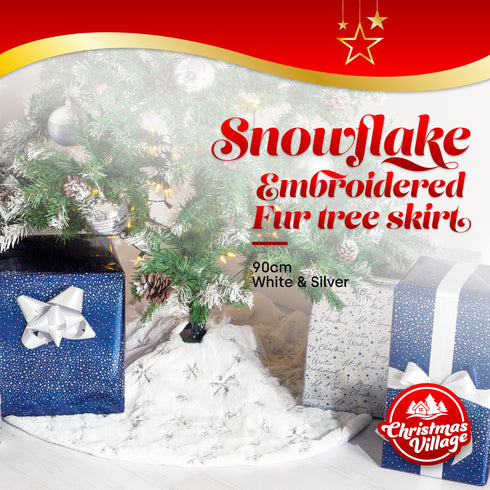 90cm Snowflake Christmas Tree Skirt - White