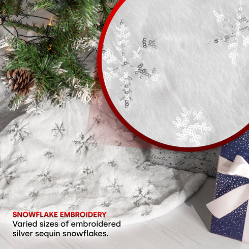 120cm Snowflake Christmas Tree Skirt - White