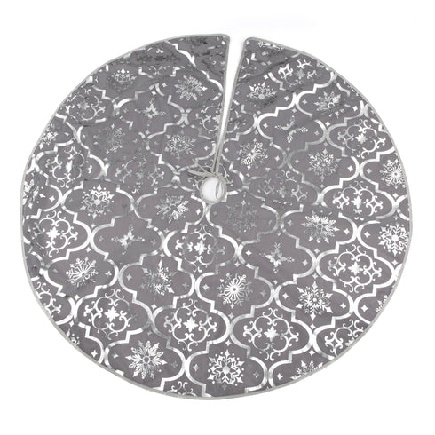 Snowflake Print Christmas Tree Skirt - Grey