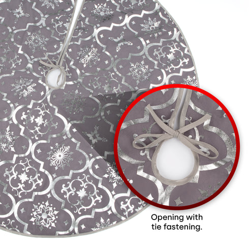 Snowflake Print Christmas Tree Skirt - Grey