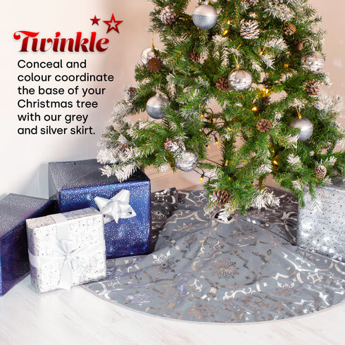 Snowflake Print Christmas Tree Skirt - Grey