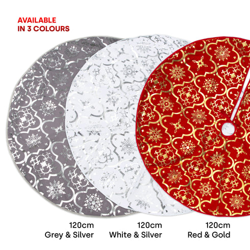 Snowflake Print Christmas Tree Skirt - Grey