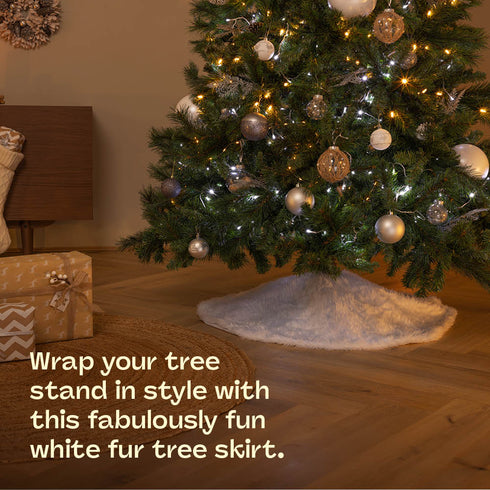 90cm Faux Fur Christmas Tree Skirt - White