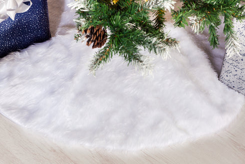 120cm Faux Fur Christmas Tree Skirt - White