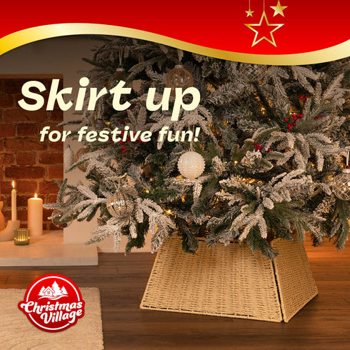 Square Rattan Christmas Tree Skirt - Natural
