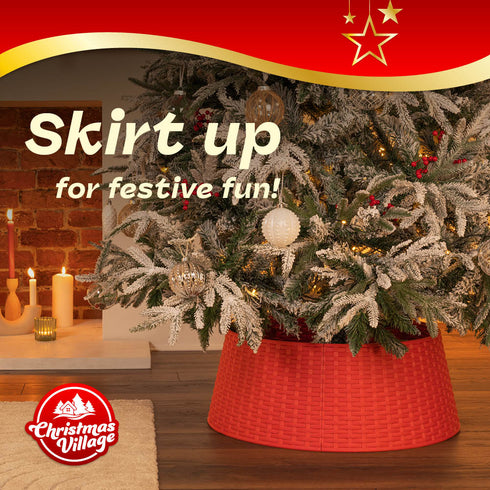 Round Rattan Christmas Tree Skirt - Red